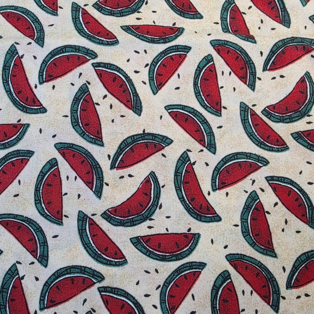 Cotton Fabric Watermelon Print Cream Red Green 42in x 1yd